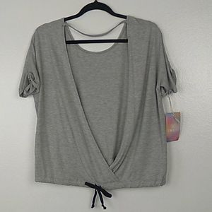 SWEAT Whitney Port Top Gray Open Back/Open Front Activewear Small